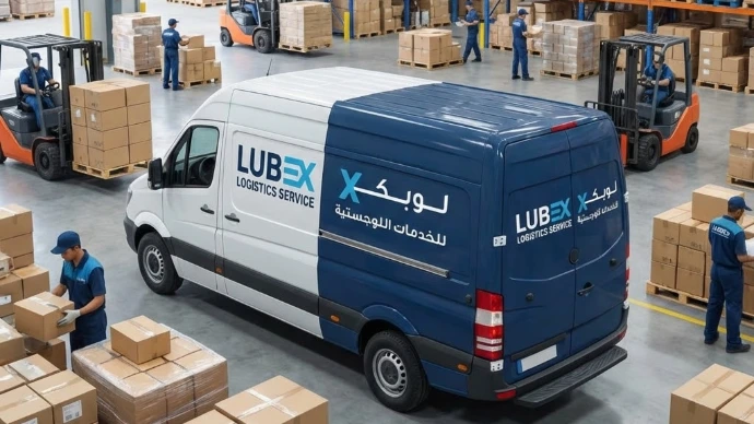 مندوب توصيل لوبكس يسلم شحنة لعميل عند باب المنزل بسرعة وموثوقية